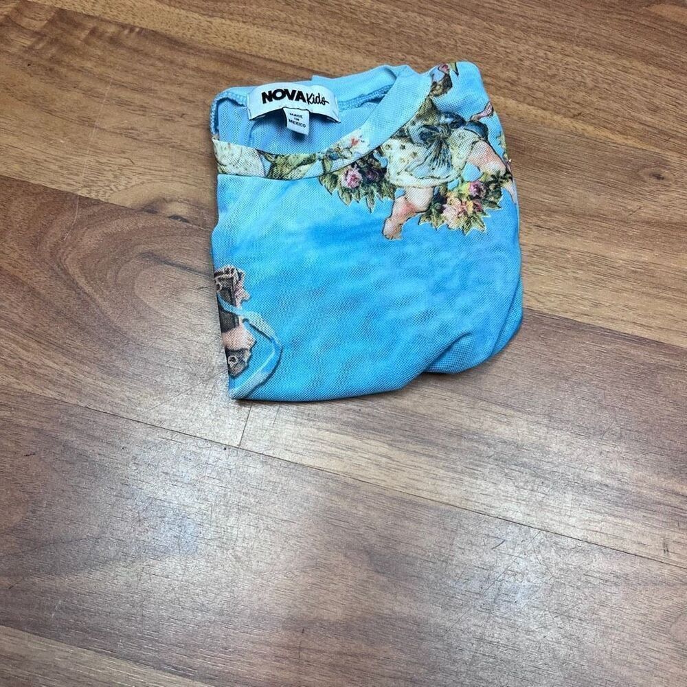 Nova Kids Girls Angel Lettuce Edge Trim Long Sleeve Crop Top Blue Size 2T - Picture 9 of 9